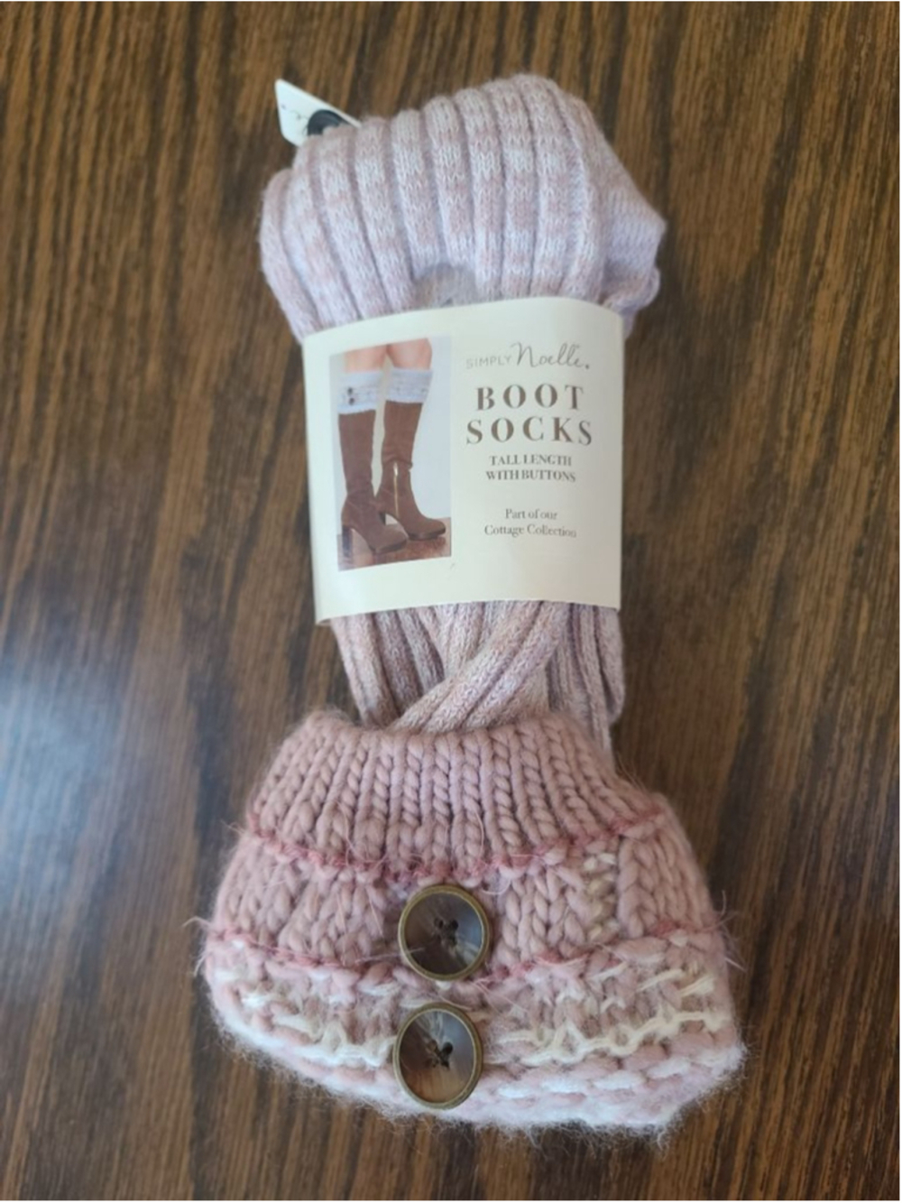 NWT Simply Noelle Cottage Collection Tall Boot Socks Pink Marl Buttons - Picture 3 of 5